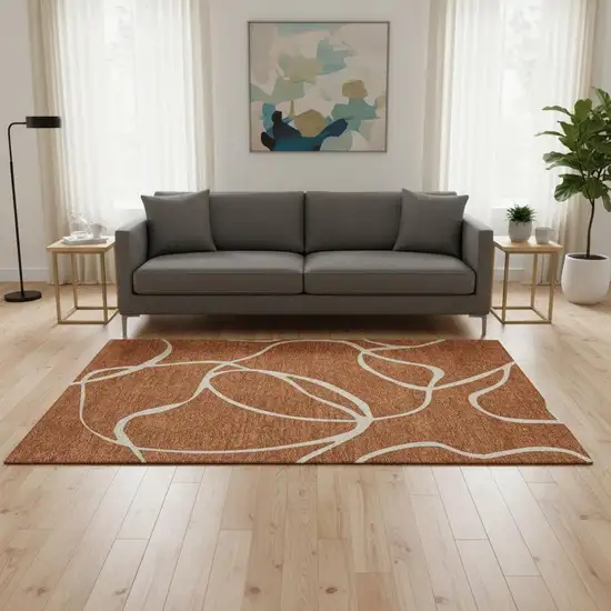 Rust And Beige Abstract Washable Area Rug With UV Protection Photo 2