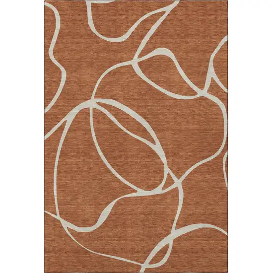 Rust And Beige Abstract Washable Area Rug With UV Protection Photo 3