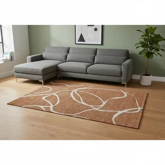 Rust And Beige Abstract Washable Area Rug With UV Protection Photo 2