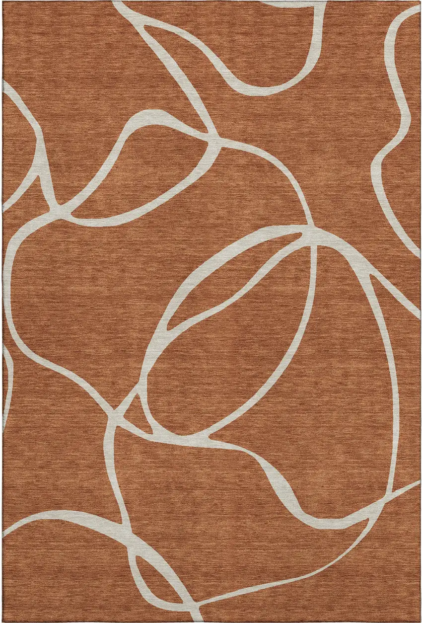 Rust And Beige Abstract Washable Area Rug With UV Protection Photo 1