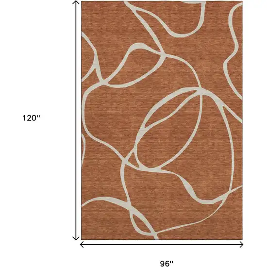 Rust And Beige Abstract Washable Area Rug With UV Protection Photo 7