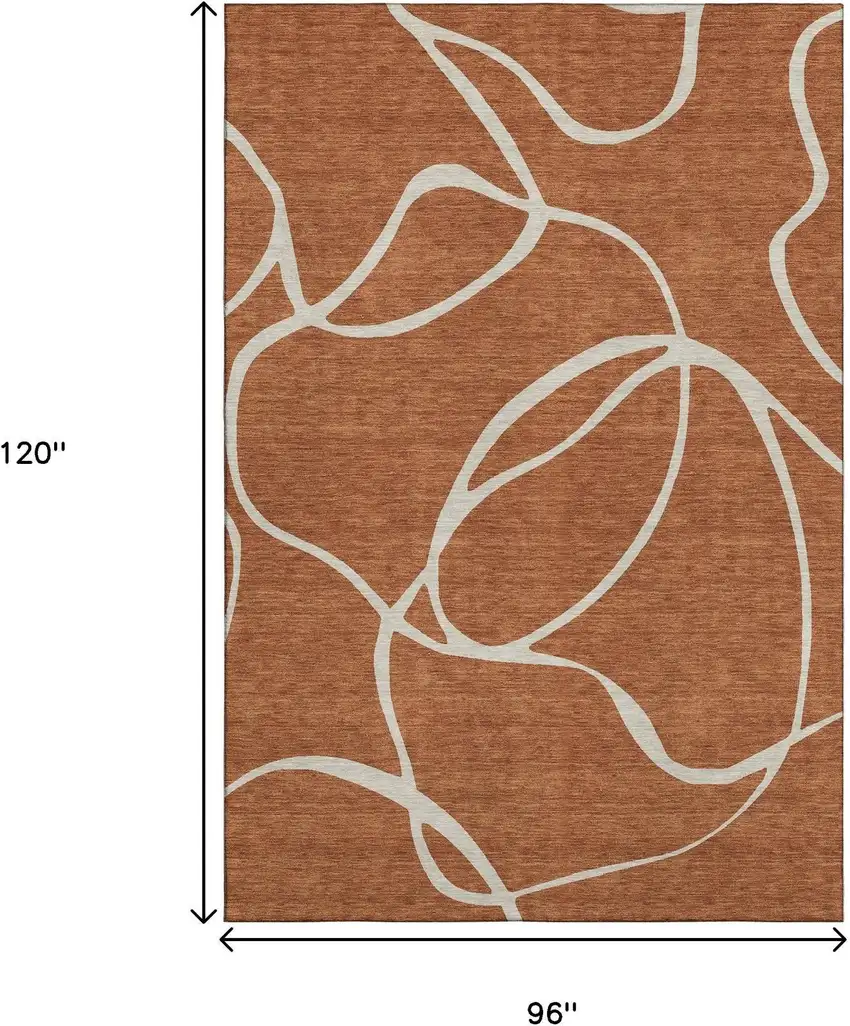 Rust And Beige Abstract Washable Area Rug With UV Protection Photo 7