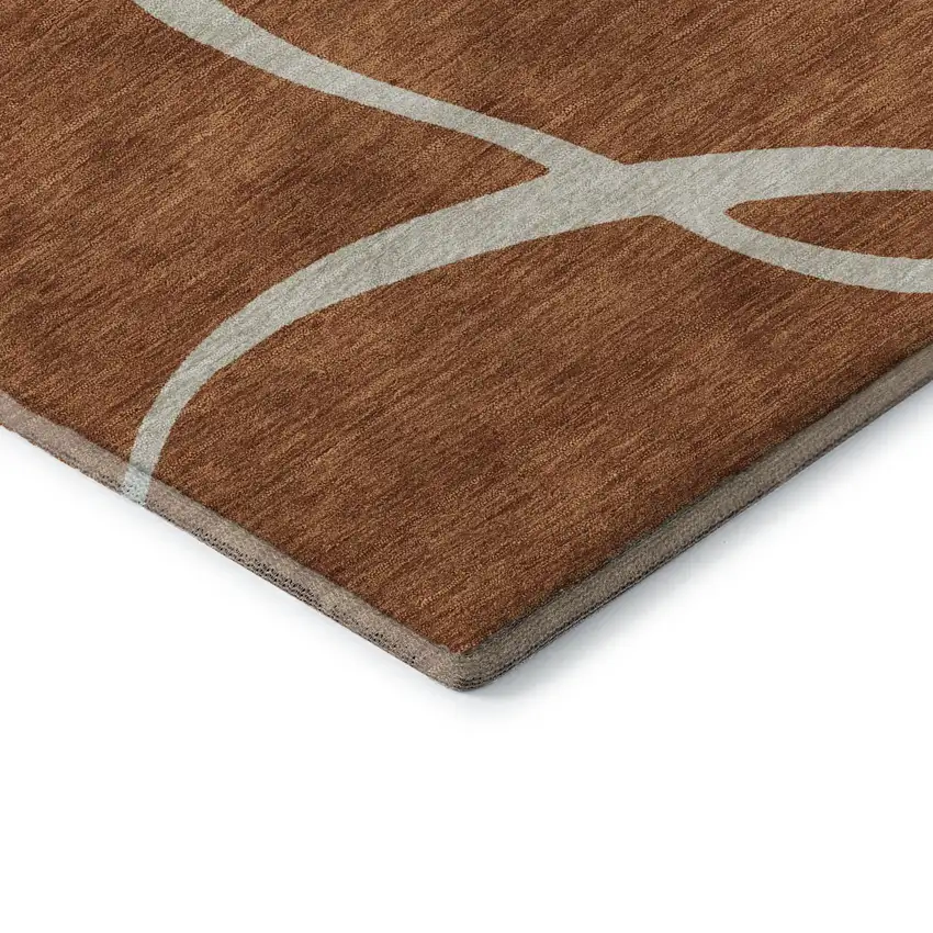 Rust And Beige Abstract Washable Area Rug With UV Protection Photo 7