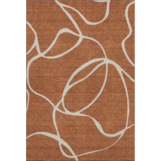 Rust And Beige Abstract Washable Area Rug With UV Protection Photo 1