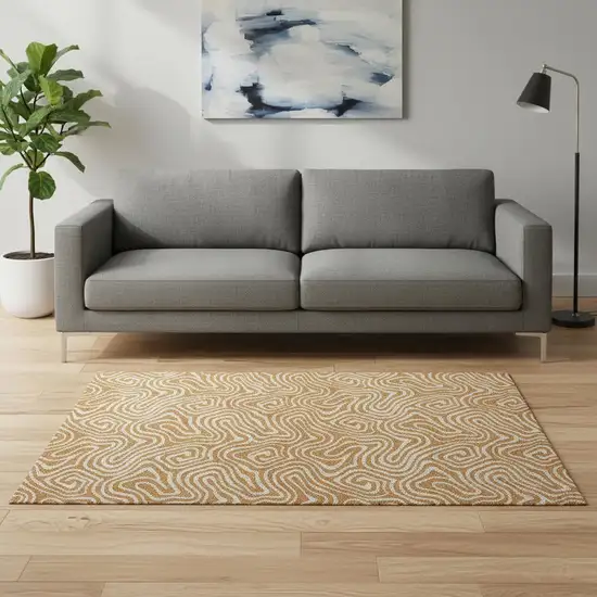 Rust And Beige Abstract Washable Area Rug With UV Protection Photo 2