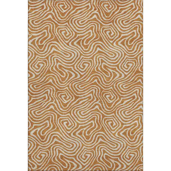Rust And Beige Abstract Washable Area Rug With UV Protection Photo 1