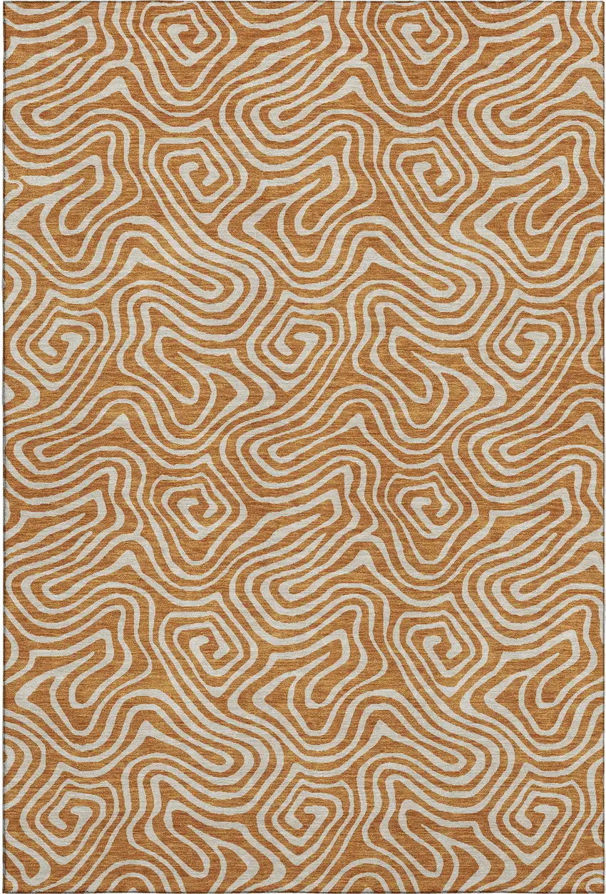 Rust And Beige Abstract Washable Area Rug With UV Protection Photo 1