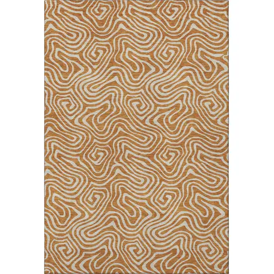 Rust And Beige Abstract Washable Area Rug With UV Protection Photo 3
