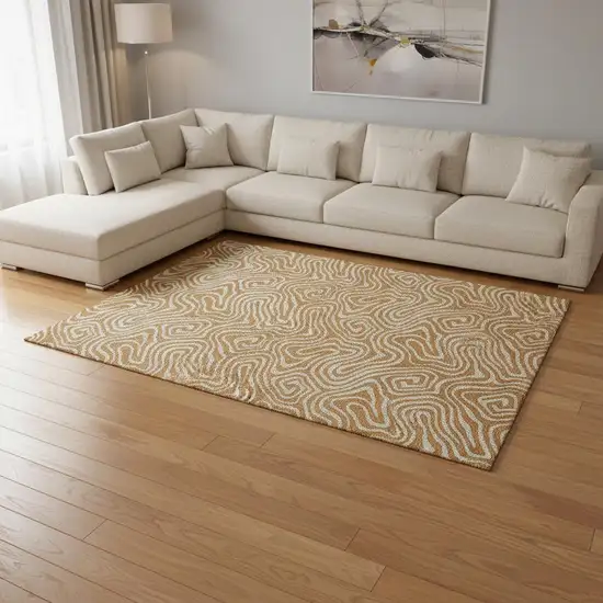 Rust And Beige Abstract Washable Area Rug With UV Protection Photo 2