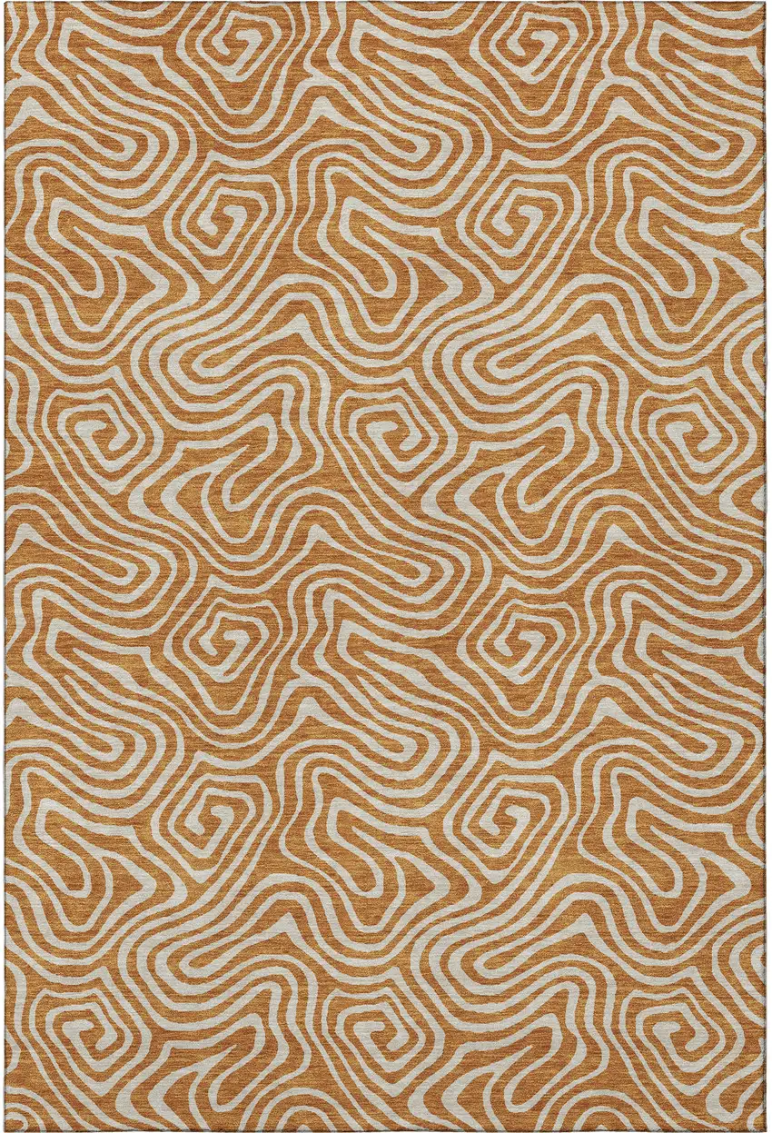 Rust And Beige Abstract Washable Area Rug With UV Protection Photo 3