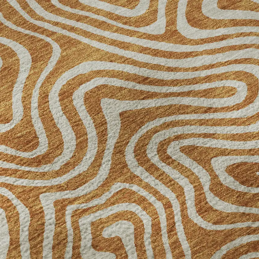 Rust And Beige Abstract Washable Area Rug With UV Protection Photo 9