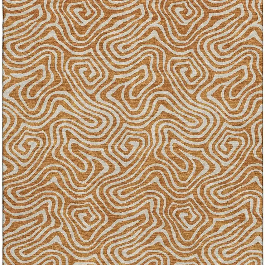 Rust And Beige Abstract Washable Area Rug With UV Protection Photo 2