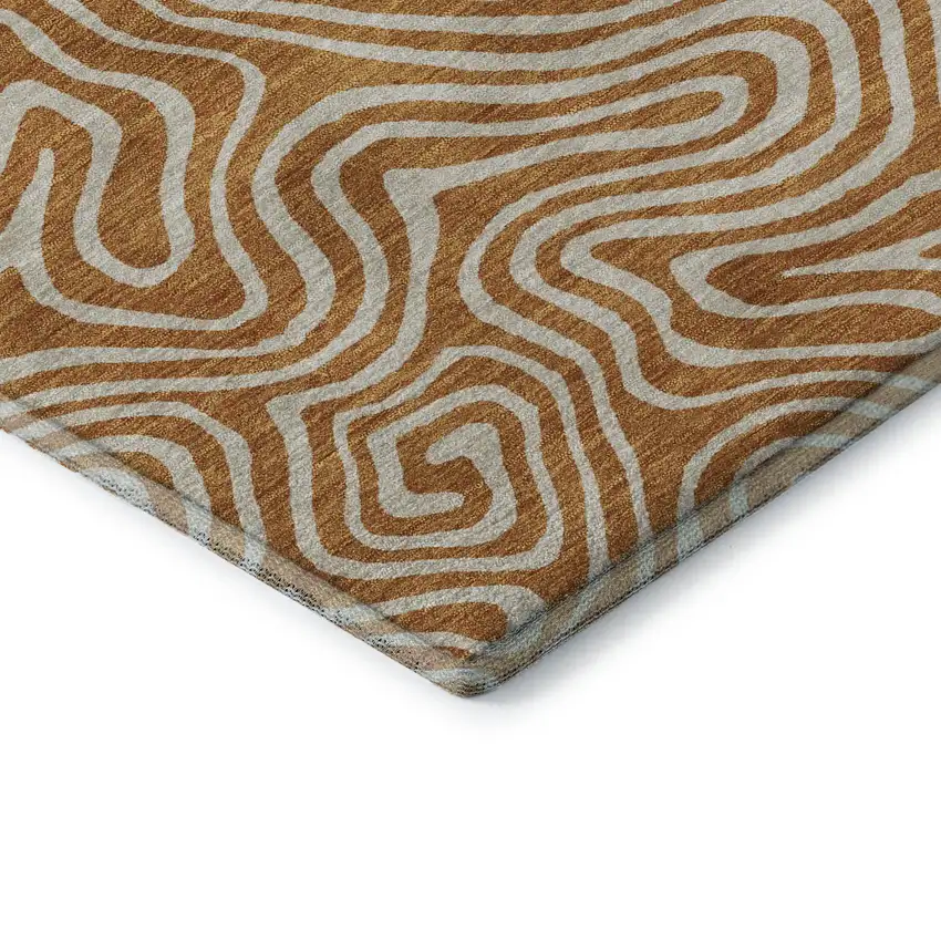 Rust And Beige Abstract Washable Area Rug With UV Protection Photo 7