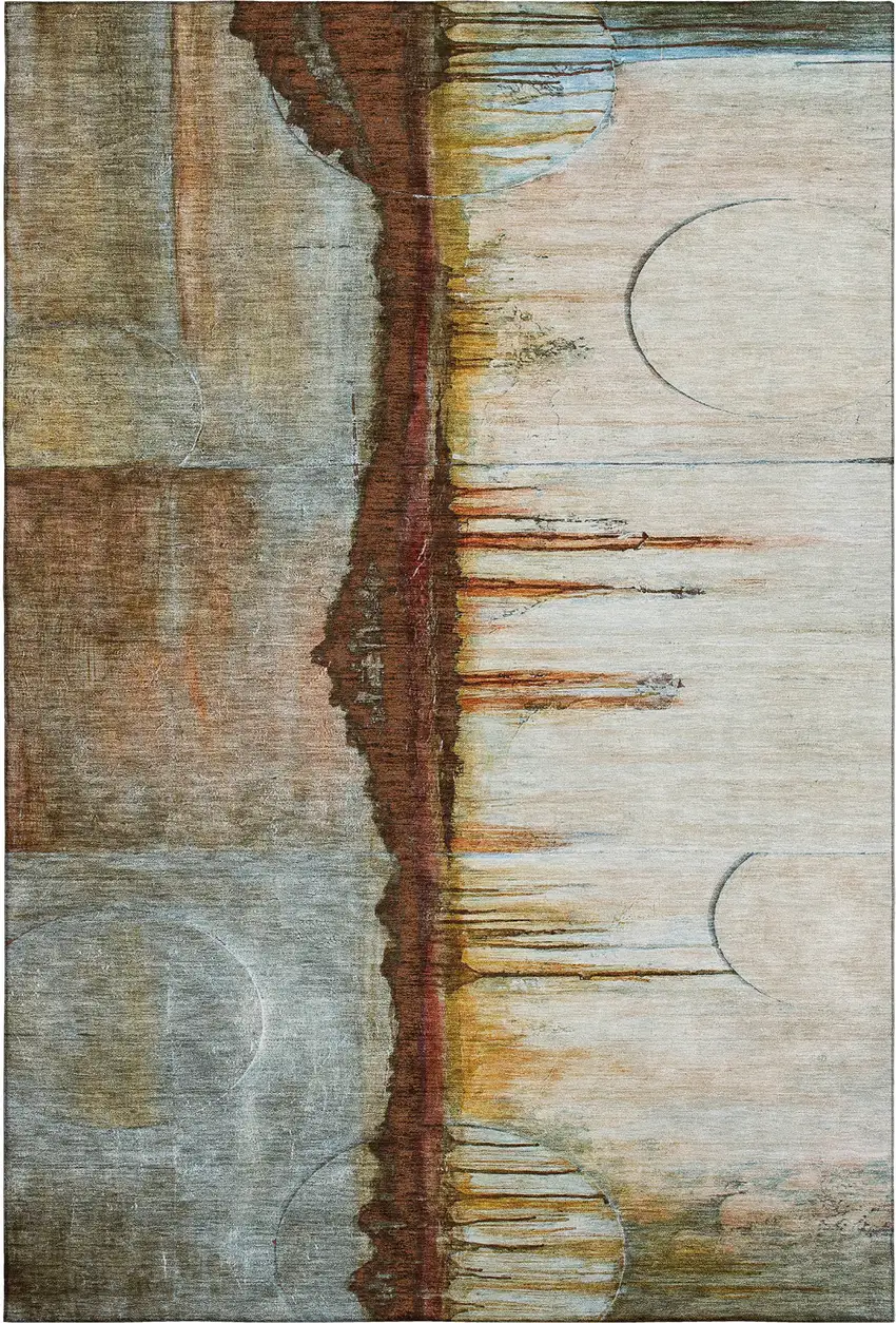 Rust And Beige Abstract Washable Area Rug With UV Protection Photo 3