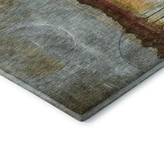Rust And Beige Abstract Washable Area Rug With UV Protection Photo 4