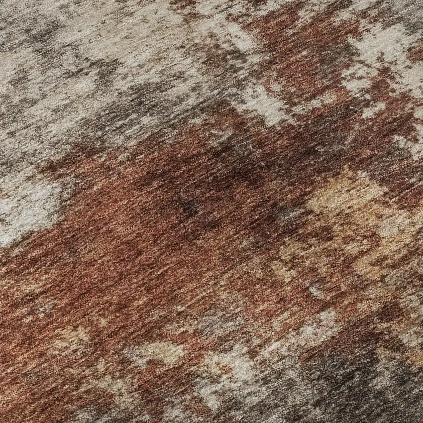 Rust And Beige Abstract Washable Area Rug With UV Protection Photo 1