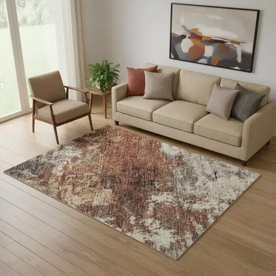 Rust And Beige Abstract Washable Area Rug With UV Protection Photo 2