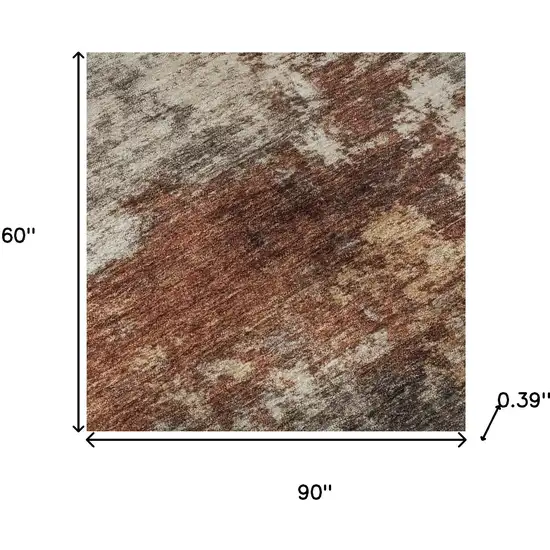 Rust And Beige Abstract Washable Area Rug With UV Protection Photo 7
