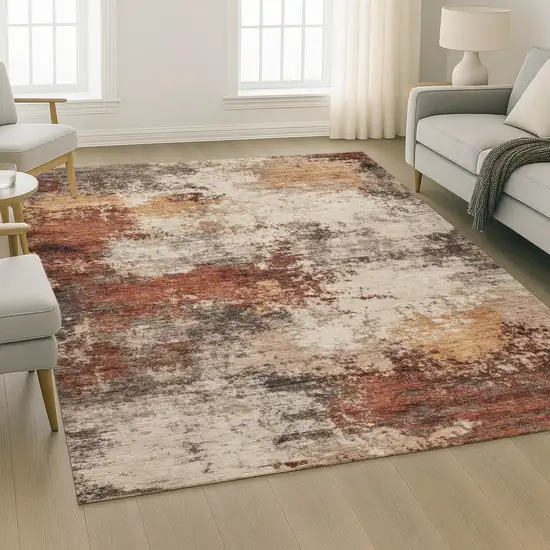 Rust And Beige Abstract Washable Area Rug With UV Protection Photo 4