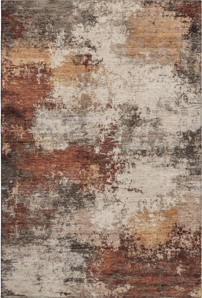 Rust And Beige Abstract Washable Area Rug With UV Protection Photo 6