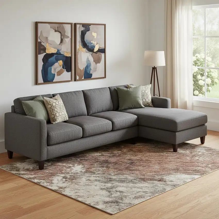 Rust And Beige Abstract Washable Area Rug With UV Protection Photo 2