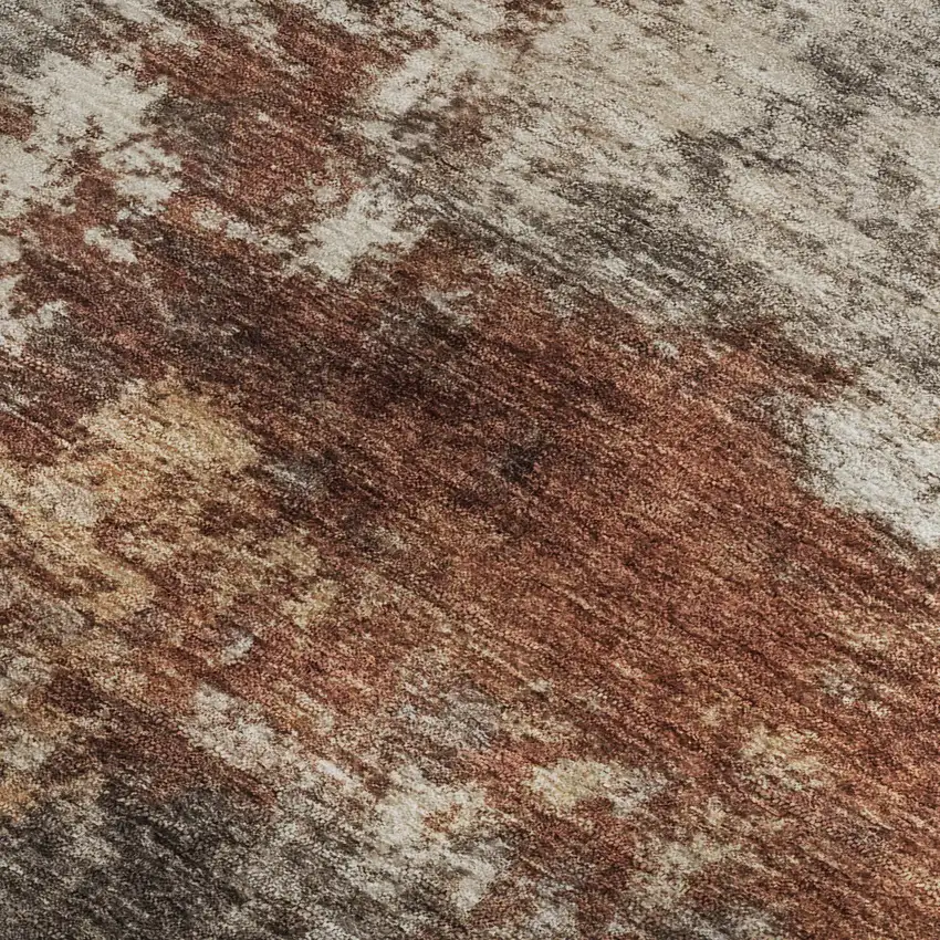 Rust And Beige Abstract Washable Area Rug With UV Protection Photo 3