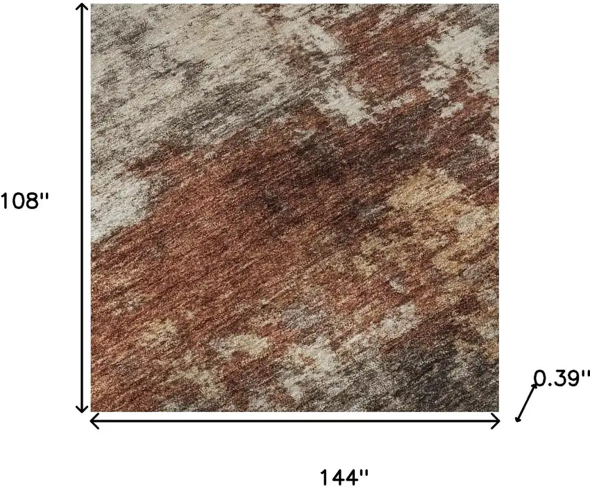 Rust And Beige Abstract Washable Area Rug With UV Protection Photo 7