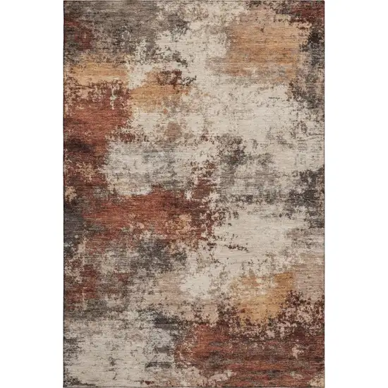 Rust And Beige Abstract Washable Area Rug With UV Protection Photo 5