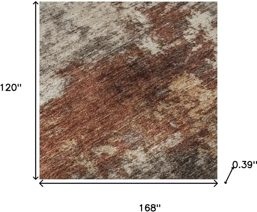 Rust And Beige Abstract Washable Area Rug With UV Protection Photo 7
