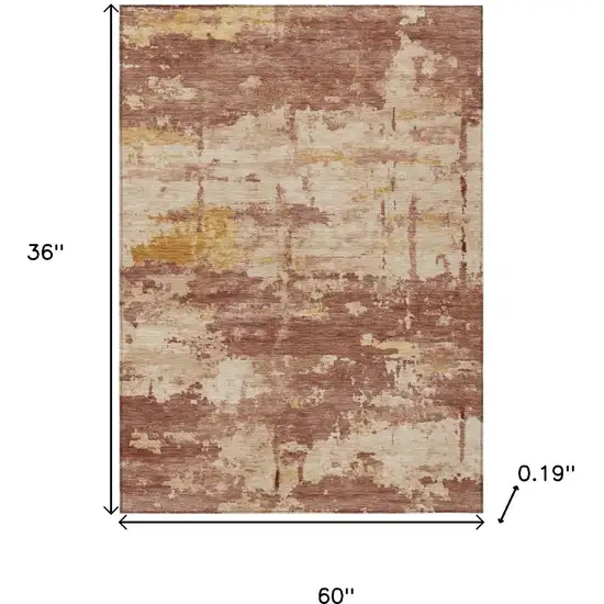 Rust And Beige Abstract Washable Indoor Outdoor Area Rug Photo 3