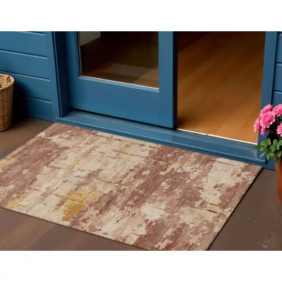 Rust And Beige Abstract Washable Indoor Outdoor Area Rug Photo 1