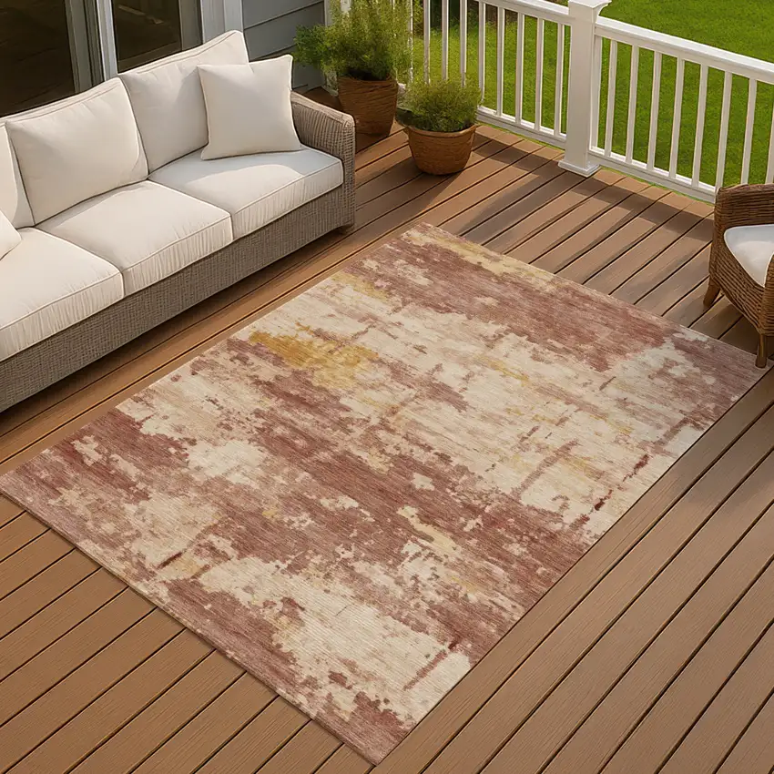 Rust And Beige Abstract Washable Indoor Outdoor Area Rug Photo 5