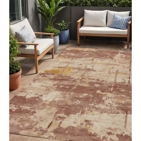 Rust And Beige Abstract Washable Indoor Outdoor Area Rug Photo 1