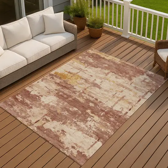Rust And Beige Abstract Washable Indoor Outdoor Area Rug Photo 5