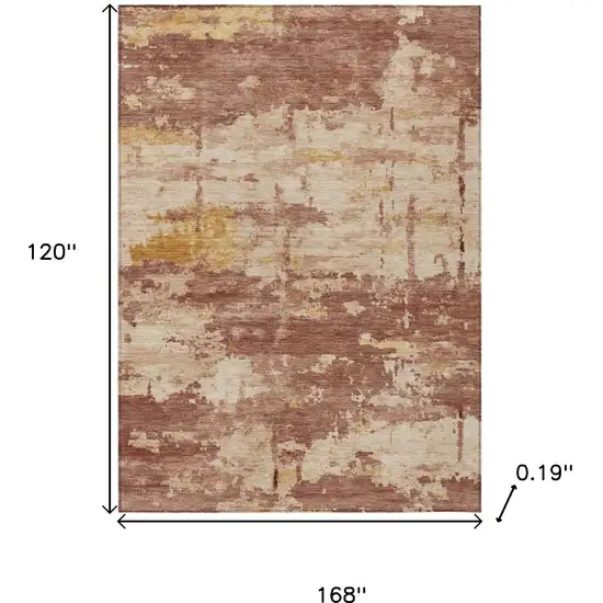 Rust And Beige Abstract Washable Indoor Outdoor Area Rug Photo 3