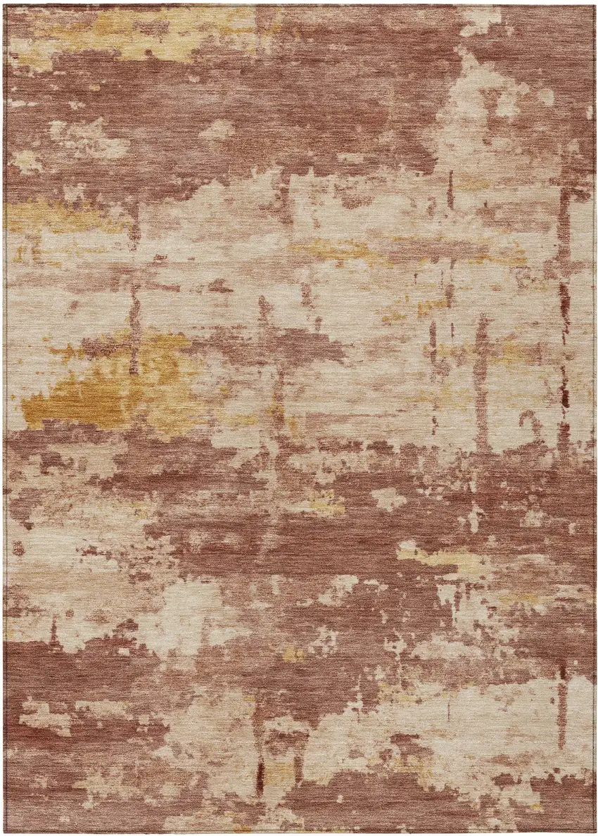 Rust And Beige Abstract Washable Indoor Outdoor Area Rug Photo 2