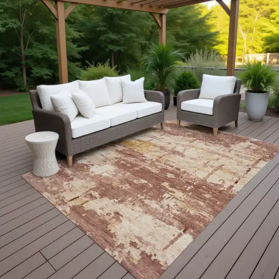 Rust And Beige Abstract Washable Indoor Outdoor Area Rug Photo 7