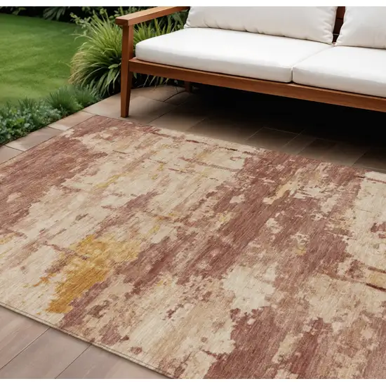 Rust And Beige Abstract Washable Indoor Outdoor Area Rug Photo 1