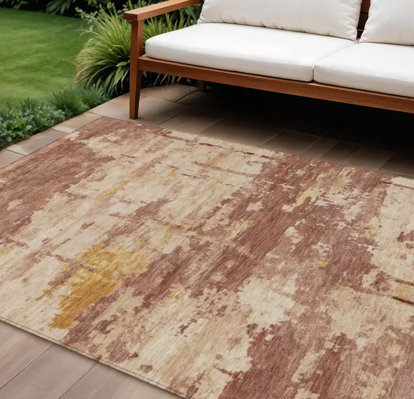 Rust And Beige Abstract Washable Indoor Outdoor Area Rug Photo 1