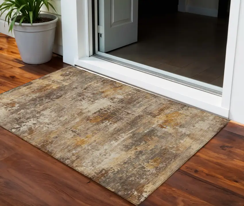 Rust And Beige Abstract Washable Indoor Outdoor Area Rug Photo 1