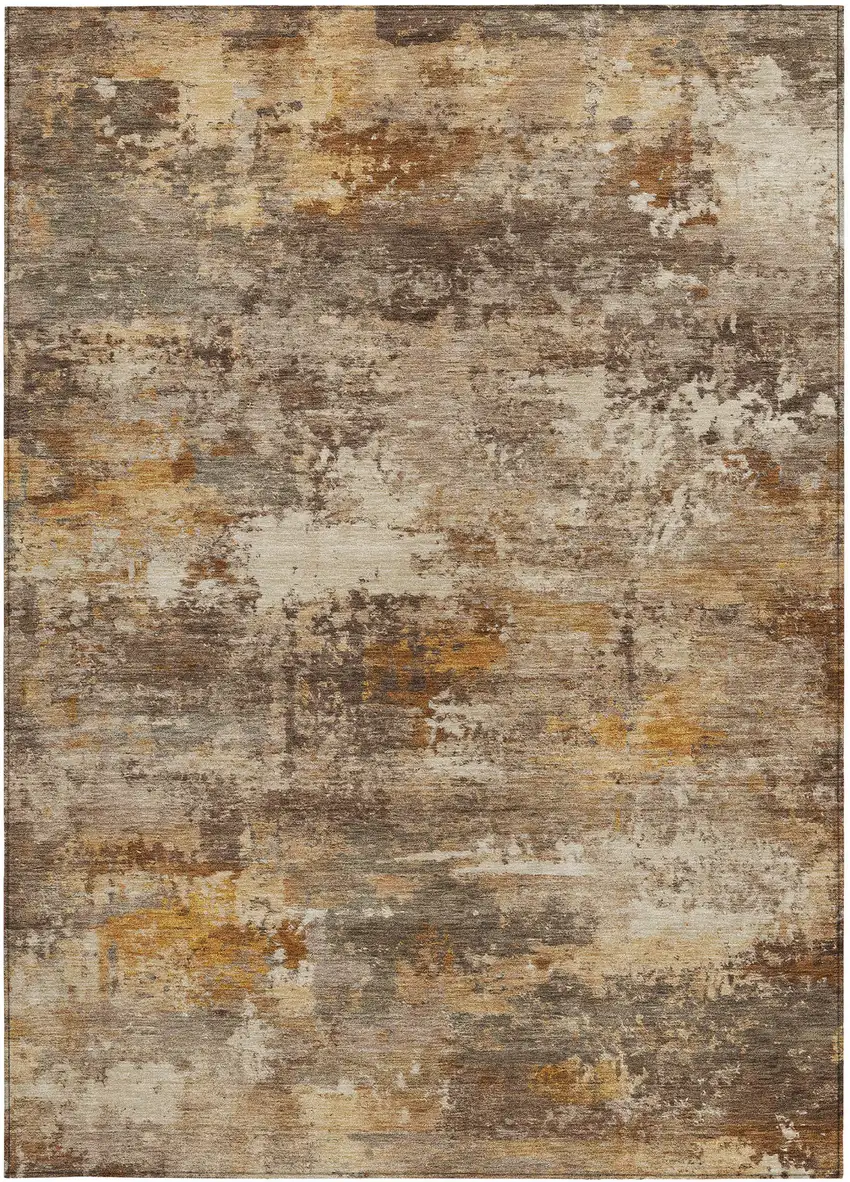 Rust And Beige Abstract Washable Indoor Outdoor Area Rug Photo 3