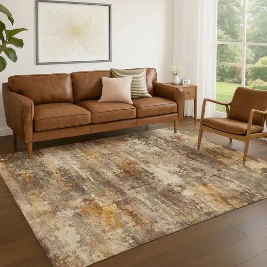 Rust And Beige Abstract Washable Indoor Outdoor Area Rug Photo 5