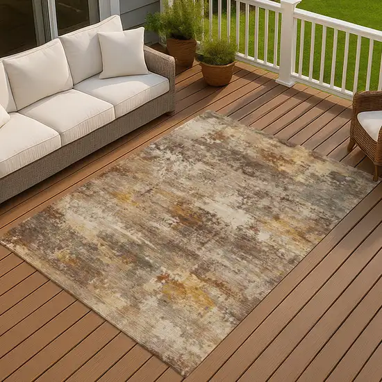 Rust And Beige Abstract Washable Indoor Outdoor Area Rug Photo 4