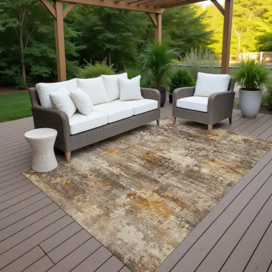 Rust And Beige Abstract Washable Indoor Outdoor Area Rug Photo 7