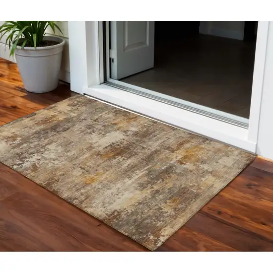 Rust And Beige Abstract Washable Indoor Outdoor Area Rug Photo 1