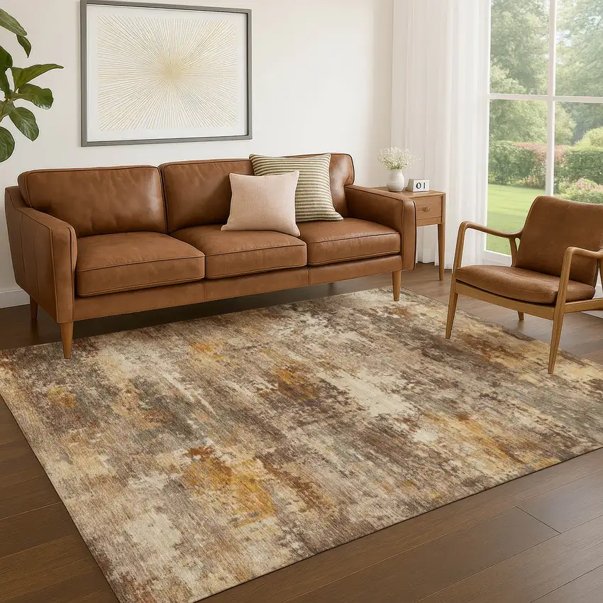 Rust And Beige Abstract Washable Indoor Outdoor Area Rug Photo 5