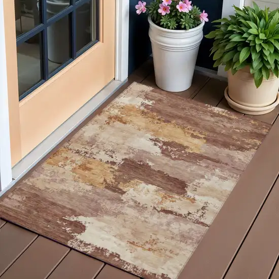 Rust And Beige Abstract Washable Indoor Outdoor Area Rug Photo 1