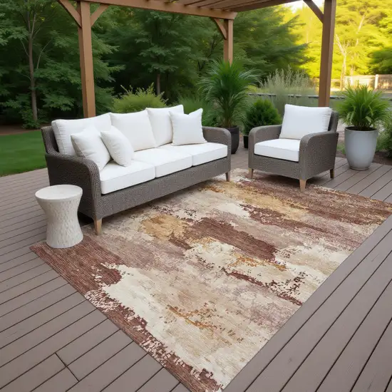 Rust And Beige Abstract Washable Indoor Outdoor Area Rug Photo 7