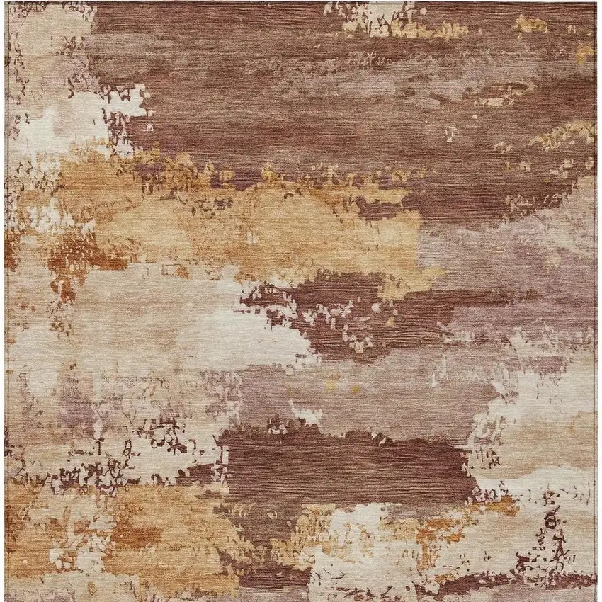 Rust And Beige Abstract Washable Indoor Outdoor Area Rug Photo 3