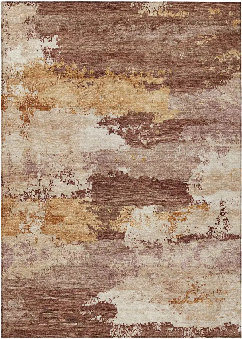 Rust And Beige Abstract Washable Indoor Outdoor Area Rug Photo 1